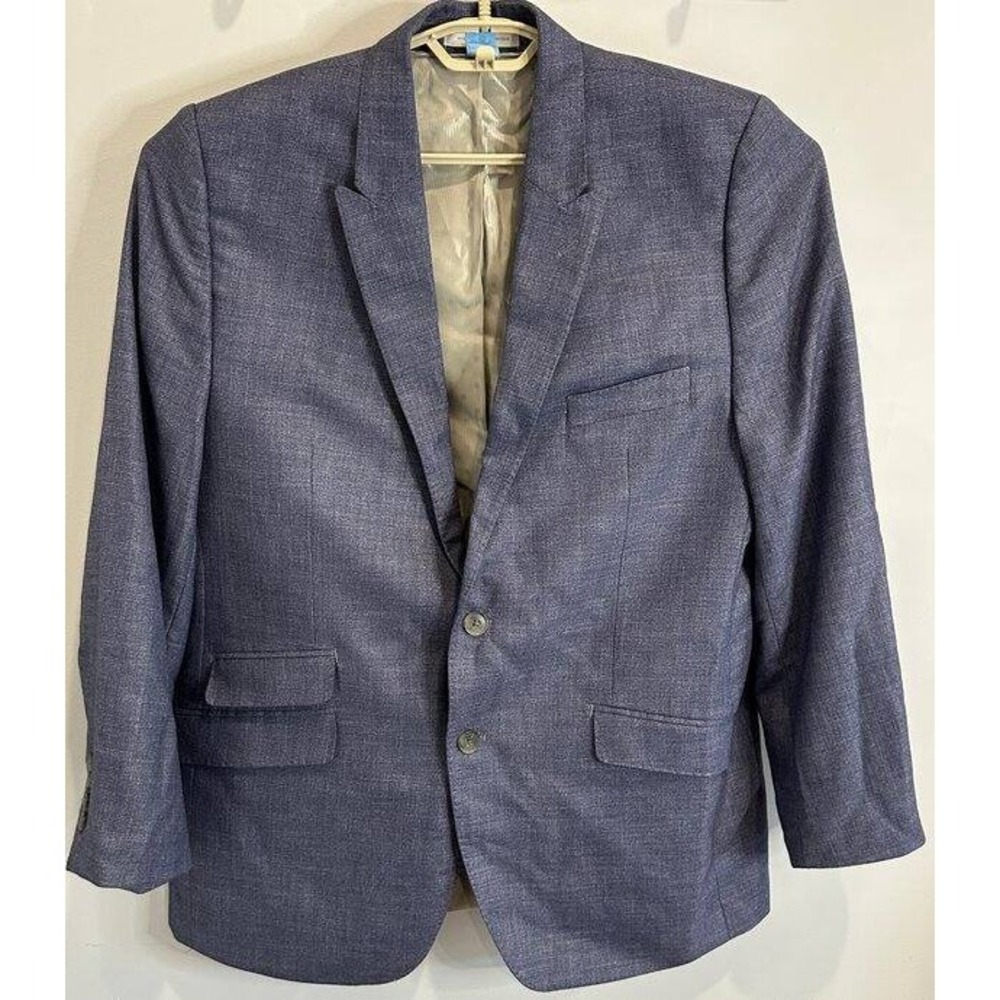 Perry Ellis Portfolio Slim Fit Poly Rayon Linen Blend Blazer Jacket Blue 44R